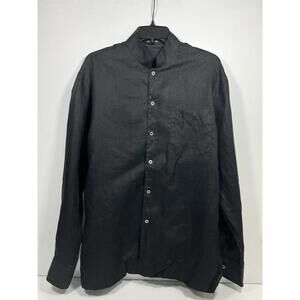 Jim Thompson Black Linen Long Sleeve Mandarin Shirt Sz Med Resort Wear Relaxed